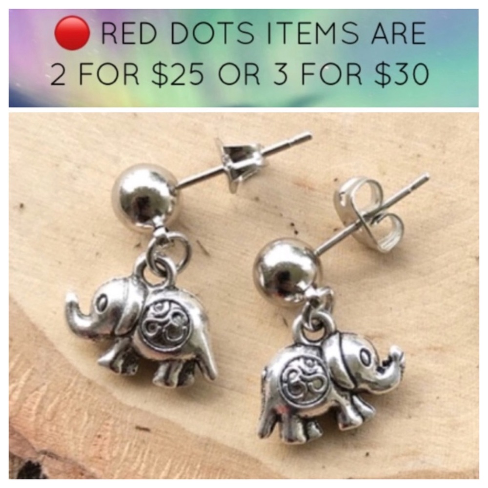 ๐ดSALE ! elephant om sign steel post earrings - Picture 1 of 10